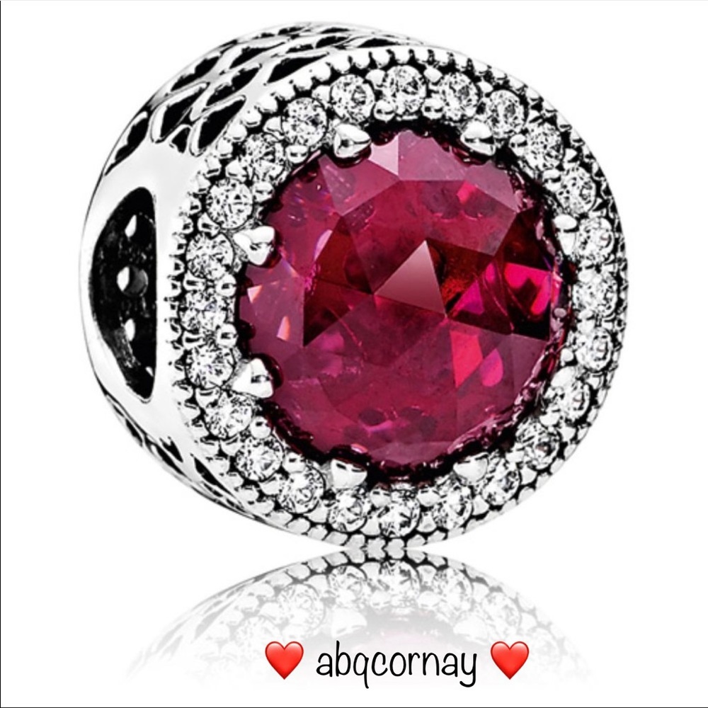 EUC Pandora 791725NCC Sterling Silver Radiant Hearts Charm - Cerise Crystal
